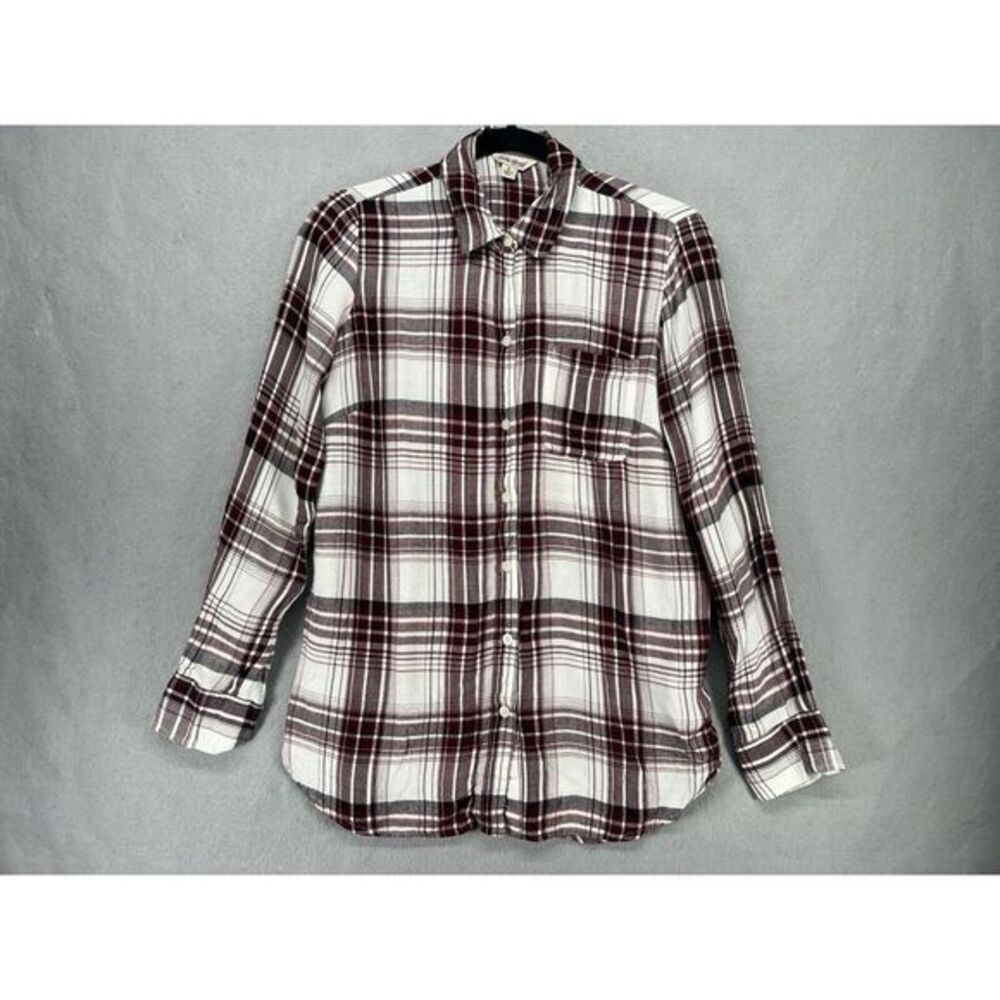 Lucky Brand Shirt Womens Size Small Red White Flannel Split Back Soft Top Blouse